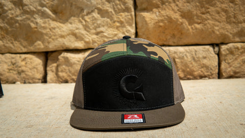 M81 7 Panel Trucker Snap Back with Black Logo